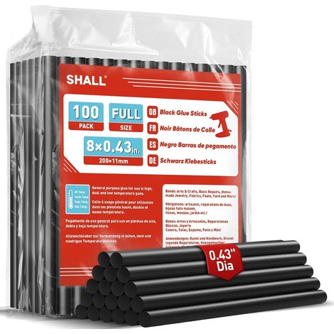 Lot de 100 bâtons de colle noirs, 11 mm x 200 mm, pour pistolets à colle toutes températures, bricolage, bricolage, artisanat, scellage, restauration, décoration de vacances (1/5)