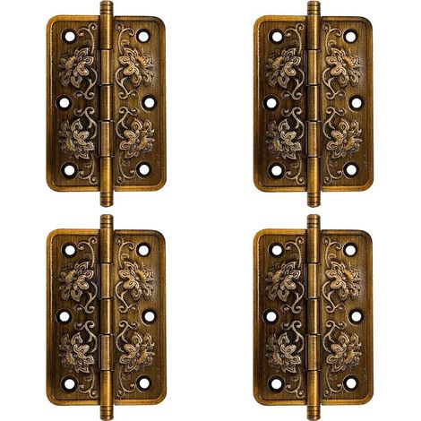 Bisagras antiguas, Bisagras vintage para puertas, Bisagras decorativas, resistentes y bonitas, puertas y muebles (4 unidades, estilo cuadrado) (1/5)