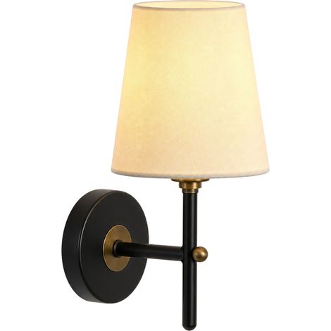 Relaxdays Wandlampe, Stoffschirm, Metall, HxBxT: 25 x 13 x 15 cm, E14, Wandleuchte für innen, Wandlicht, creme/schwarz (1/5)