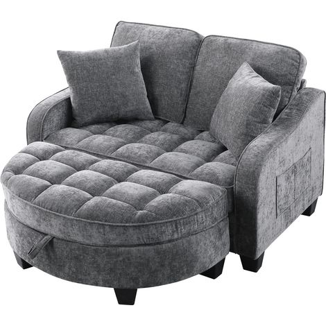 Sofá cama multifunción 2 en 1 gris oscuro con puf contenedor de tela (1/5)