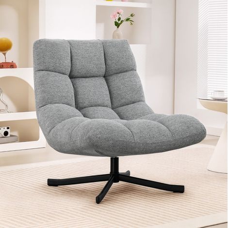 Drehbarer Wohnzimmer-Sessel, breite Sitzfläche 75 cm, hohe Rückenlehne, grau OKMYHOME (1/5)