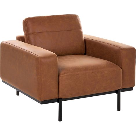 Sillón de 1 plaza sala de estar moderno tapizado en piel sintética patas de metal marrón Sovik (1/5)