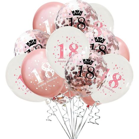Ensemble de ballons et confettis numériques or rose pour une fête d'anniversaire d'adulte (18 ans)