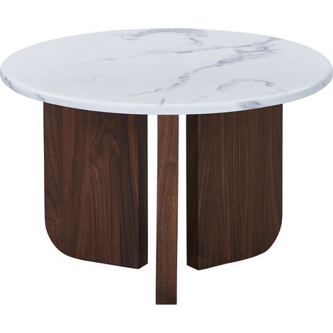 ELODIE - 60 - Table basse ronde en marbre composite pieds couleur bois foncé D60 cm