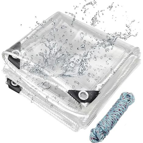 Bâche transparente imperméable et résistante de 2 m x 3 m - 14 mm d'épaisseur avec œillets et attache de câble - Bâche transparente pour terrasse, pavillon, poulailler, pergola de jardin, serre (1/5)