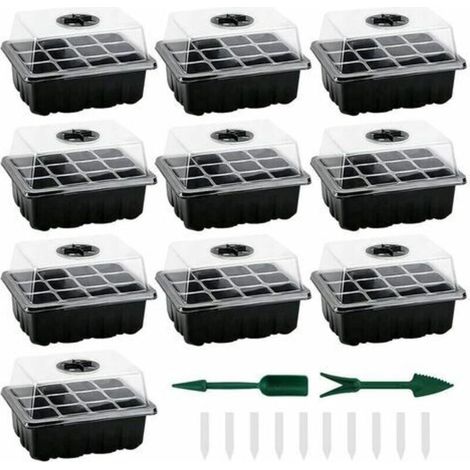 Mini Serre pour Semis, Lot de 10 Mini Serre pour Plantes 120 Cellules, Bac �� Semis avec Plateau et Couvercle, Int��rieure Plateaux de Semis Durables Bote de Culture D��marrage de Semences (1/4)