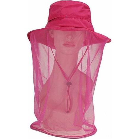 [NEVER USED] Pink Beekeeper Face Hat with Mesh Bee Veil Outdoor Drying Fishing for Men Women Anti UV Hat L(58-60cm)