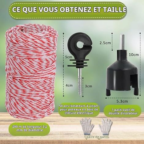 Fil de Clôture Électrique à Brins avec Isolateurs 1 Outil à Douille pour Isolateurs pour Installation et Serrage des Isolateurs de Clôture (1/4)