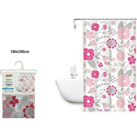 Trade Shop - Cortina De Ducho Impermeable Antimoho Flores 180 X 200 Cm Con Anillos De Baño 79222 -