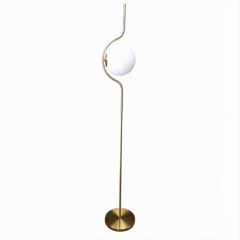 TRADE SHOP - Lampada Da Terra Oro Con Sfera In Vetro Bianco Piantana E27 Design Moderno 33894 -