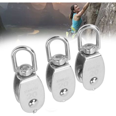 Vente de 3 poulies simples M20, capacité de 75 kg, poulies de grue en acier inoxydable 304, poulies utilisées pour le levage d'échelles, de palans, d'équipements de fitness, d'ascenseurs d'atelier. (1/5)