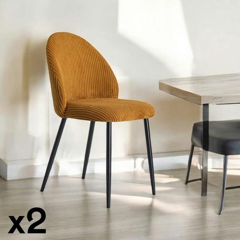 Chaise en tissu côtelé moutarde (lot de 2) IENA (1/4)