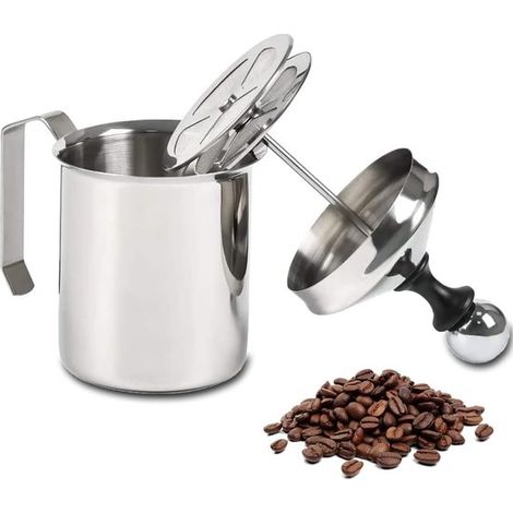 Espumador de leche manual, 400 ml, Espumador de leche de acero inoxidable, Espumador de leche manual de doble alambre, Utensilio de cocina (1/5)