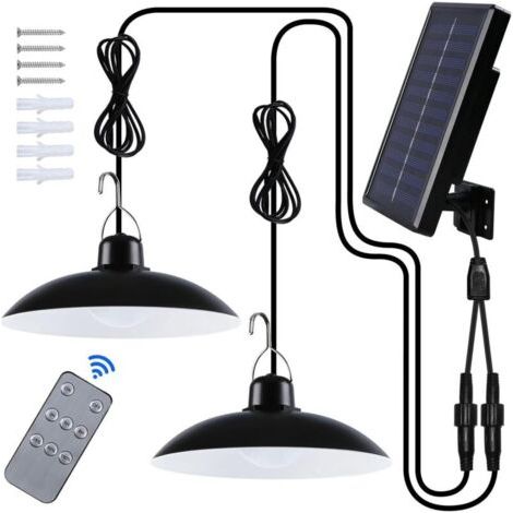 Lampe Solaire Extérieur, Double Tête IP65 éTanche Lustre Solaire avec Télécommande pour Jardin/Pergola/Balcon/Terrasse (1/5)