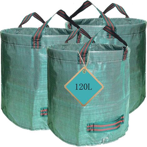 Lot de 3 sacs de jardin robustes de 120 L, sacs de jardin réutilisables avec poignées, sacs de recyclage pliables pour feuilles, ordures, débris (45 x 76 cm) (1/5)