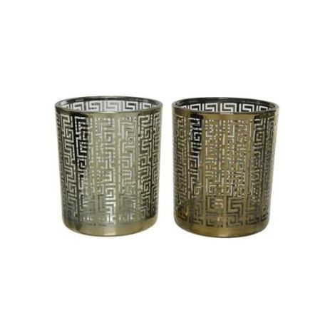 PORTA CANDELE IN VETRO D.7XH8CM DECORO MEANDRO ASS