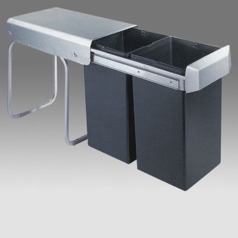 Victory Einbau-Abfallsammler Double Man - 28 Liter (2x14 Liter), Silber/anthrazit, ab 30er Schrankbreite