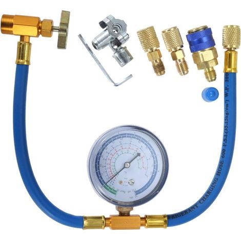 Charging Hose Kit, Refrigerant Recharge Hose with Gauge 2.75“, R134a Can Tap and Quick Couple, 1/4 Male Adapter Kit and BPV31 Piercing Valve for Air Conditioning (1/4)
