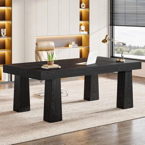 Tribesigns 63-Inch Executive Computer Desk, Modern Industrial Home Office Desk with Heavy Duty Tapered Legs, Spacious Workstation for Office, Black Simple Modern Writing Table
