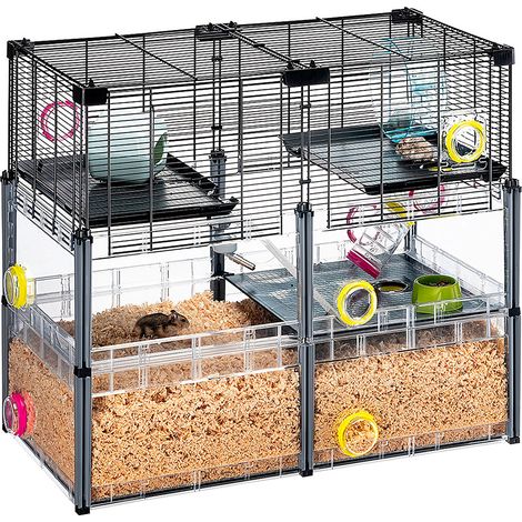 Cage pour hamster et souris modulable – Espace de vie 0,52 m² – Dimensions 72,5 x 37,5 x h 62 cm – Accessoires inclus : gourde, gamelle, cabane, roue – Ferplast (1/5)