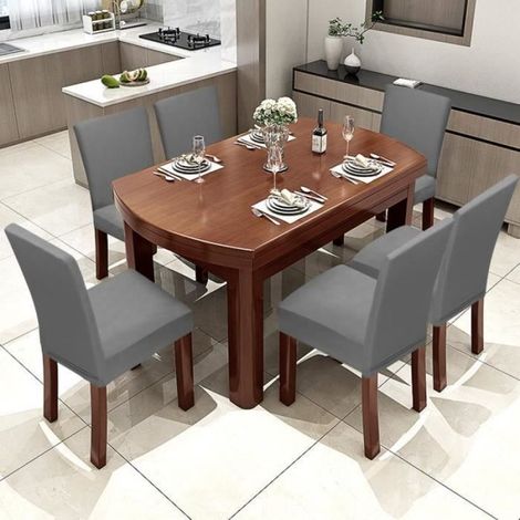 Housse De Chaise - Polyester Extensible - Pour Salle À Manger - Hauteur Dossier 40-50 Cm - 6 Pièces (1/4)