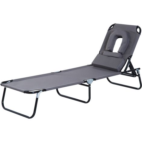 Tumbona Plegable Respaldo Regulable 4 Posiciones Almohada Tela Oxford Camping Playa 120kg 190x56x28 cm Gris (1/5)