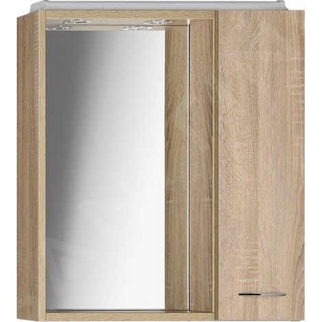 Aqualine Keramia Fresh - Armoire de toilette avec éclairage LED, 600x600x140 mm, droite, chêne platine 45028 (1/5)
