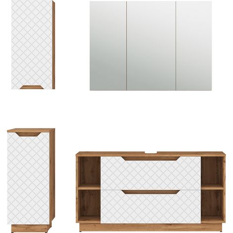 Conjunto de muebles de baño Lotta, Roble/blanco con estructura de azulejos, 4 partes, Vicco (1/5)