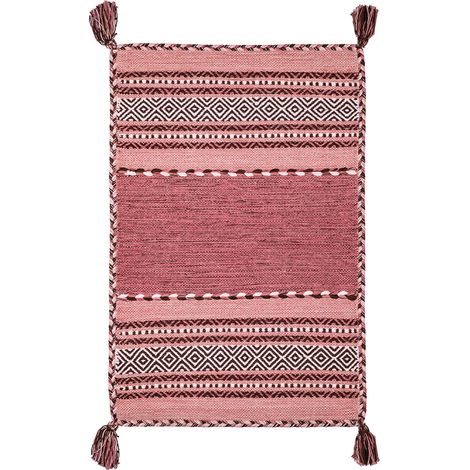 Tappeto ANTIQUE-KILIM rosa tessuto a mano in cotone e ciniglia cm.60x90 (1/5)