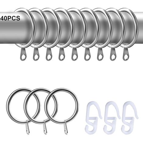 Lot de 40 Anneaux de Rideau, argentés, avec 40 Crochets de 30 mm de diamètre, en métal Robuste, pour fenêtre, Porte, Rideau de Douche, décoration d'intérieur (1/5)