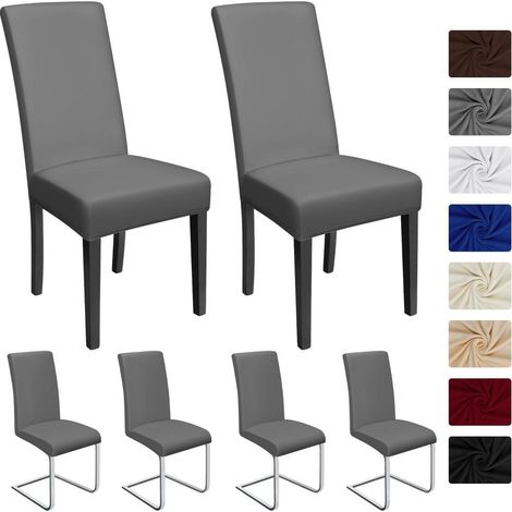 Housses de chaise extensibles 6 pièces, bi-élastiques, lavables, pour cuisine et salle à manger (1/5)