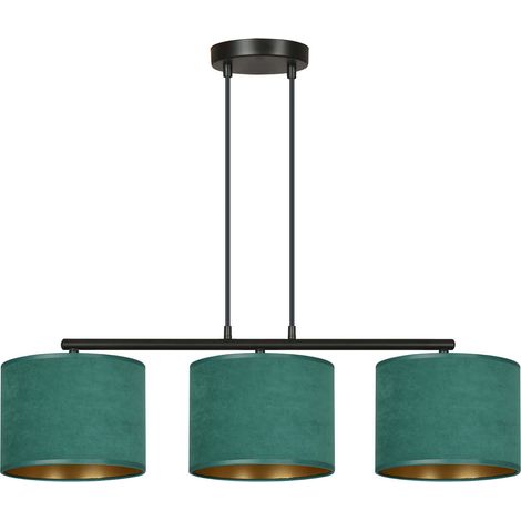 Lustre Emibig Hilde 3xE27 tissu vert noir or réglable (1/5)