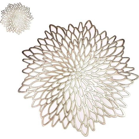 BelleRise - Lot de 12 sets de table ronds dorés métallisés, motif feuille, décoratifs pour fêtes, Noël, Thanksgiving et mariages. (1/5)