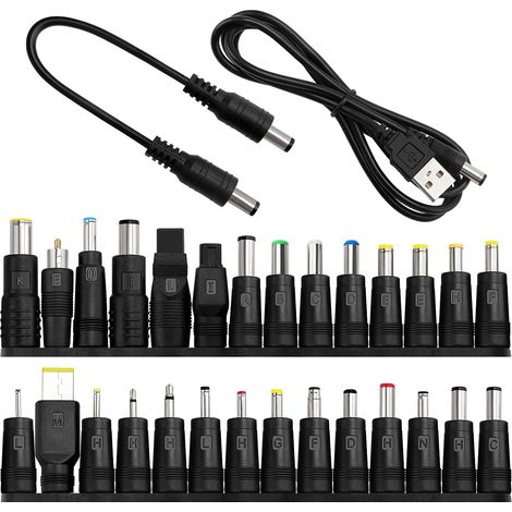 28 Pièces Adaptateur d'alimentation DC, 5.5x2.1 mm Femelle à Mâle Adaptateur, Barrel Jack Connecteur, avec 2 Pièces Câble, pour Ventilateurs, Routeurs, Lampes de Bureau, Ordinateurs (1/5)