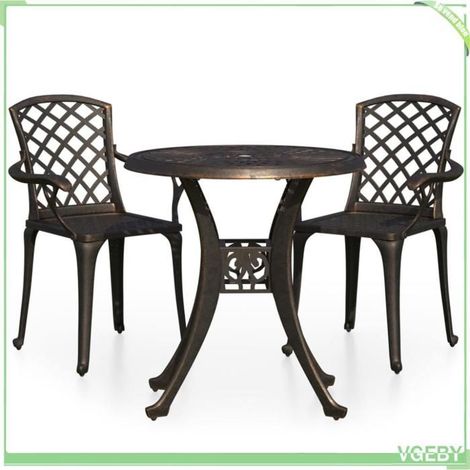 Ensemble de bistro 3 pcs - FAFEICY - 3070580 - Aluminium coulé - Bronze - Trou parasol (1/5)