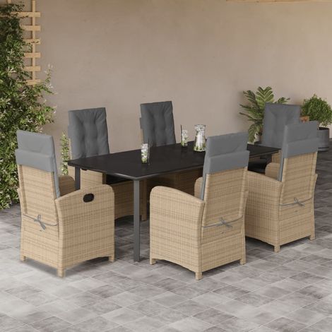 Set comedor de jardín 7 pzas con cojines ratán sintético beige (1/5)