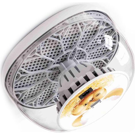 Incubateur à œufs avec retournement automatique, lampe LED de test, couvercle transparent, facile à nettoyer, 12 œufs, pour volailles (cailles, poulets, etc.). (1/2)