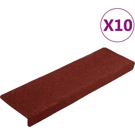 Felpudos autoadhesivos para escaleras, 10 unidades, 65 x 21 x 4 cm, borde rectangular, color rojo burdeos vidaXL