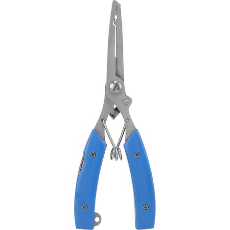 Pinces de pêche multifonctions en acier inoxydable, ciseaux de pêche avec 2 lames coupe-ligne tressée et dégorgeoir, bleu (1/5)
