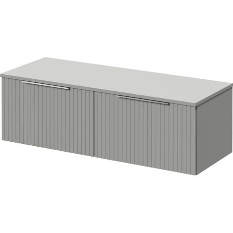 Helix 460 Fluted Pebble Grey 1200mm Wall Mounted 2 Drawer Vanity Unit for Countertop Basins