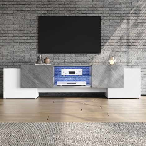 Meuble tv blanc et gris 180x40x46, 5cm avec LED bluetooth, compatible téléviseurs 60 à 70 pouces (1/5)