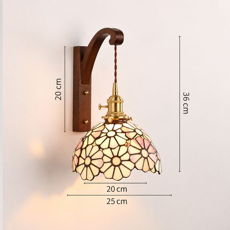Applique murale style Tiffany vitrail marguerite bois rose lumière chaude 28 × 28 × 26 cm 5 kg – Livraison gratuite