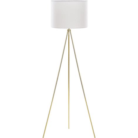 Lámpara de pie de metal dorado 148 cm trípode pantalla de tela blanca Vistula