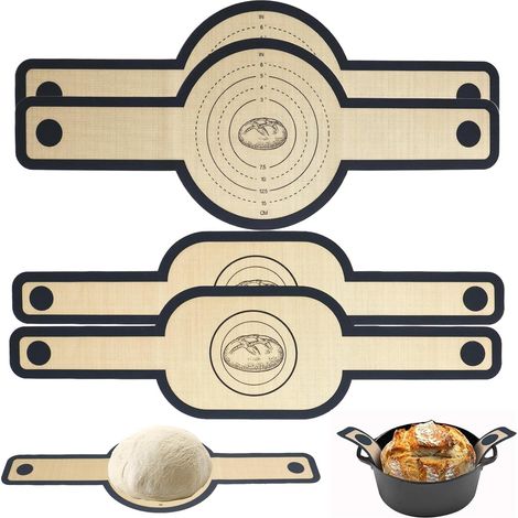 JSSEVN - Set of 4 Silicone Baking Mats (2 Round + 2 Oval) – Non-Stick Bread Mats with Long Handles, Reusable, Heat Resistant (1/5)