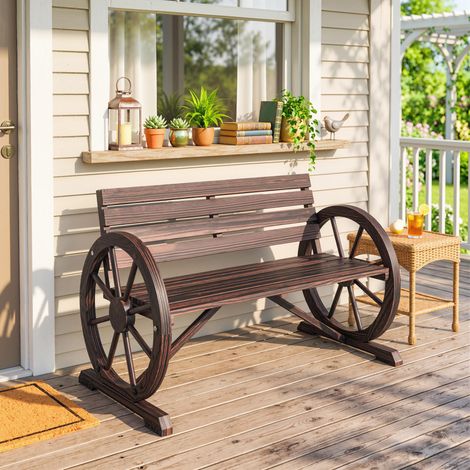 Banc de Jardin banc 3 places banc en bois Style Rustique Chic accoudoirs Roues carbonisation (1/5)