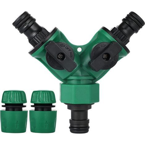 Gartenschlauchverbinder, Schlauchendkappe, Y-förmiger Schlauchverteiler, Schlauchhahnadapter, Gardena-Anschlussstück mit 2 Ventilausgängen für Gartenhahn (1/5)