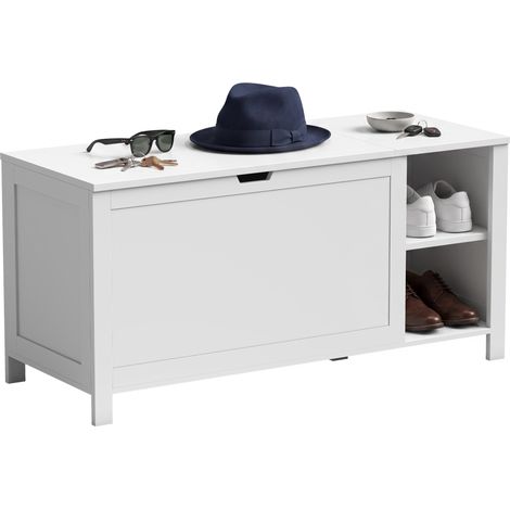 Banc à chaussures avec tablette réglable et compartiment rabattable, banc de rangement pour chaussures, blanc (1/5)