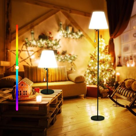 Lampadaire solaire extérieur, capteur lumière, intensité variable, blanc chaud, RVB, IP65 étanche, recharge USB, intérieur, terrasse, jardin (1/5)