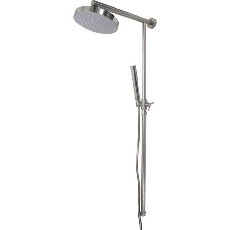 Colonne de douche sans robinetterie – Finition vieux nickel – Pommeau rond 20 cm – Douchette ABS réglable – Flexible 150 cm double agrafage