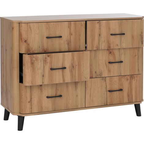 Comò cassettiera HHG-772, credenza, 6 cassetti, MDF 86x120x40 cm, effetto rovere Wotan